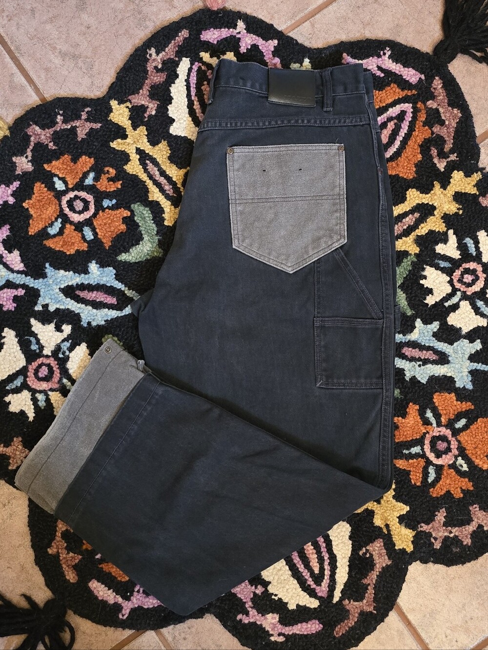 🔥🔥MAZZO jeans navy blue w/ gray contrast panels/ pocket/cuffs🔥🔥Sz 38W X 32L